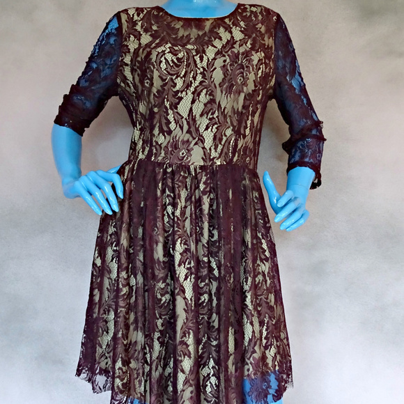 Bar III Row Purple Lace Party Dress 14 L Cocktail - Picture 1 of 5